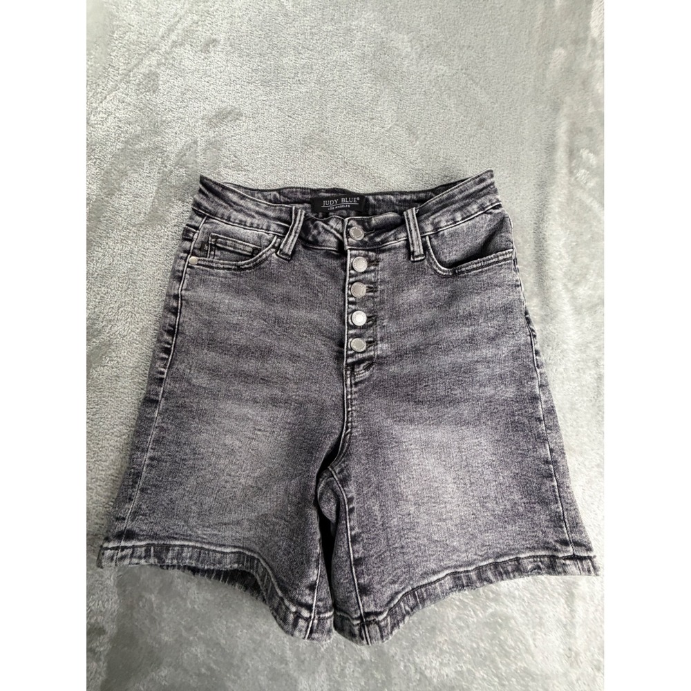 Judy Blue Denim Shorts Womens Medium Gray High Rise Button Fly